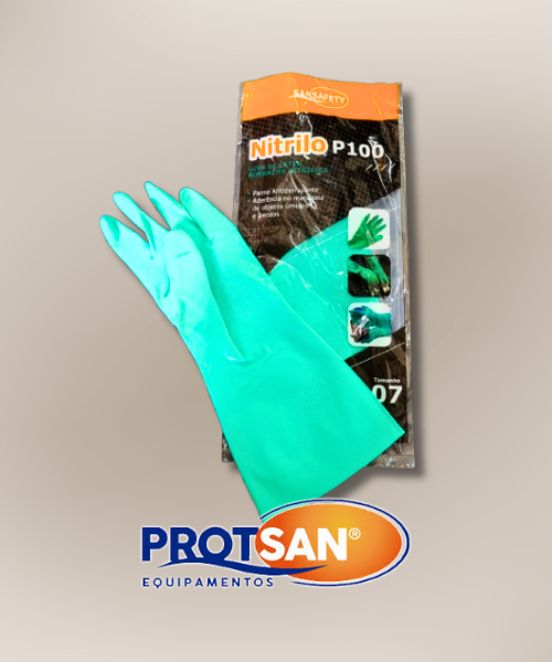 Luva de Borracha Nitrílica com Forro para Proteção Química | CA 42971